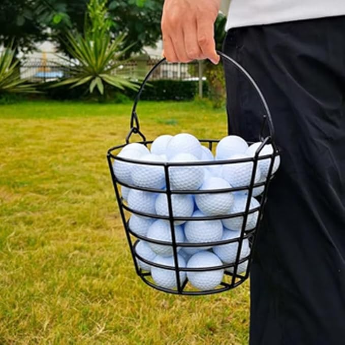 Metal Range Golf Ball Baskets with Handle, Golf Ball Storage Bucket, Holds 50 Golf Balls (Golf Balls Not Included).