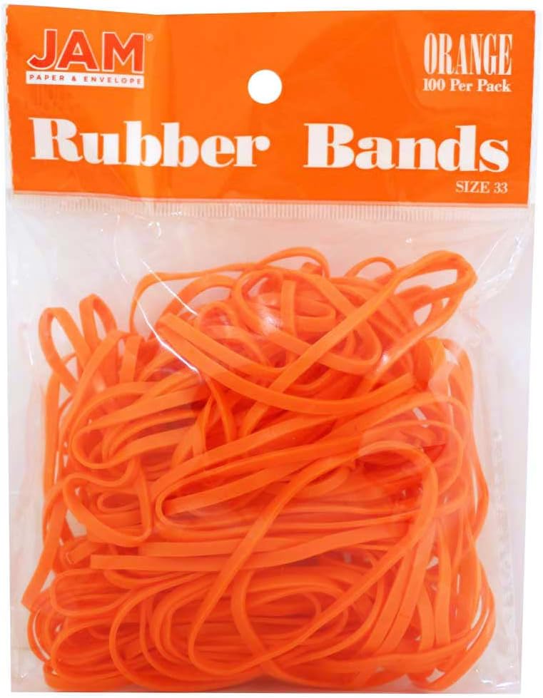 JAM PAPER Colorful Rubber Bands - Size 33 - Orange Rubberbands - 100/Pack