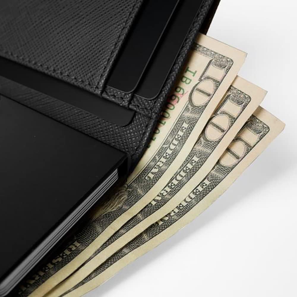 Trifold Genuine Leather Wallet/Smart Card Holder / W5 (Black Saffiano)