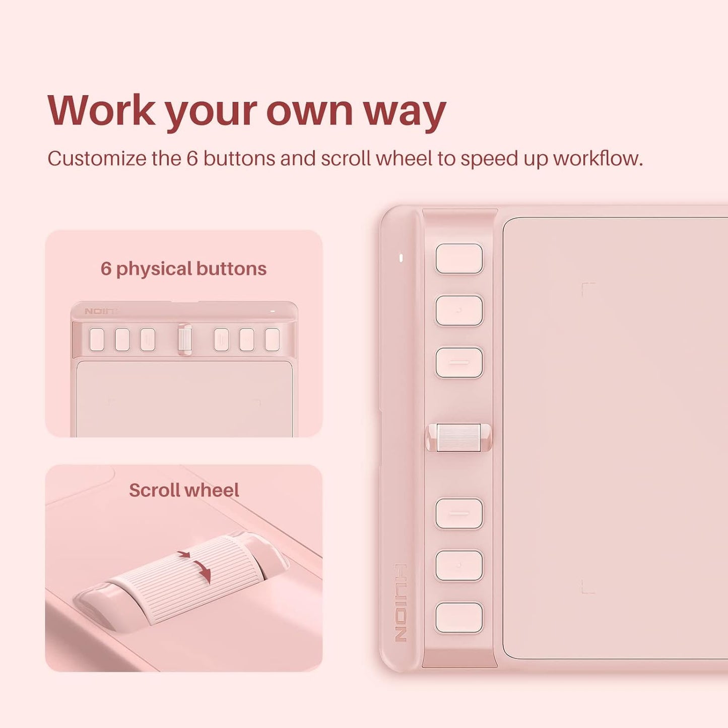 HUION Inspiroy 2 Small Drawing Tablet, Digital Art Tablet with Scroll Wheel, 6 Hot Keys, Battery-Free Stylus, Pink Graphics Tablet for Drawing, Design, Writing, Work with PC, Mac & Android