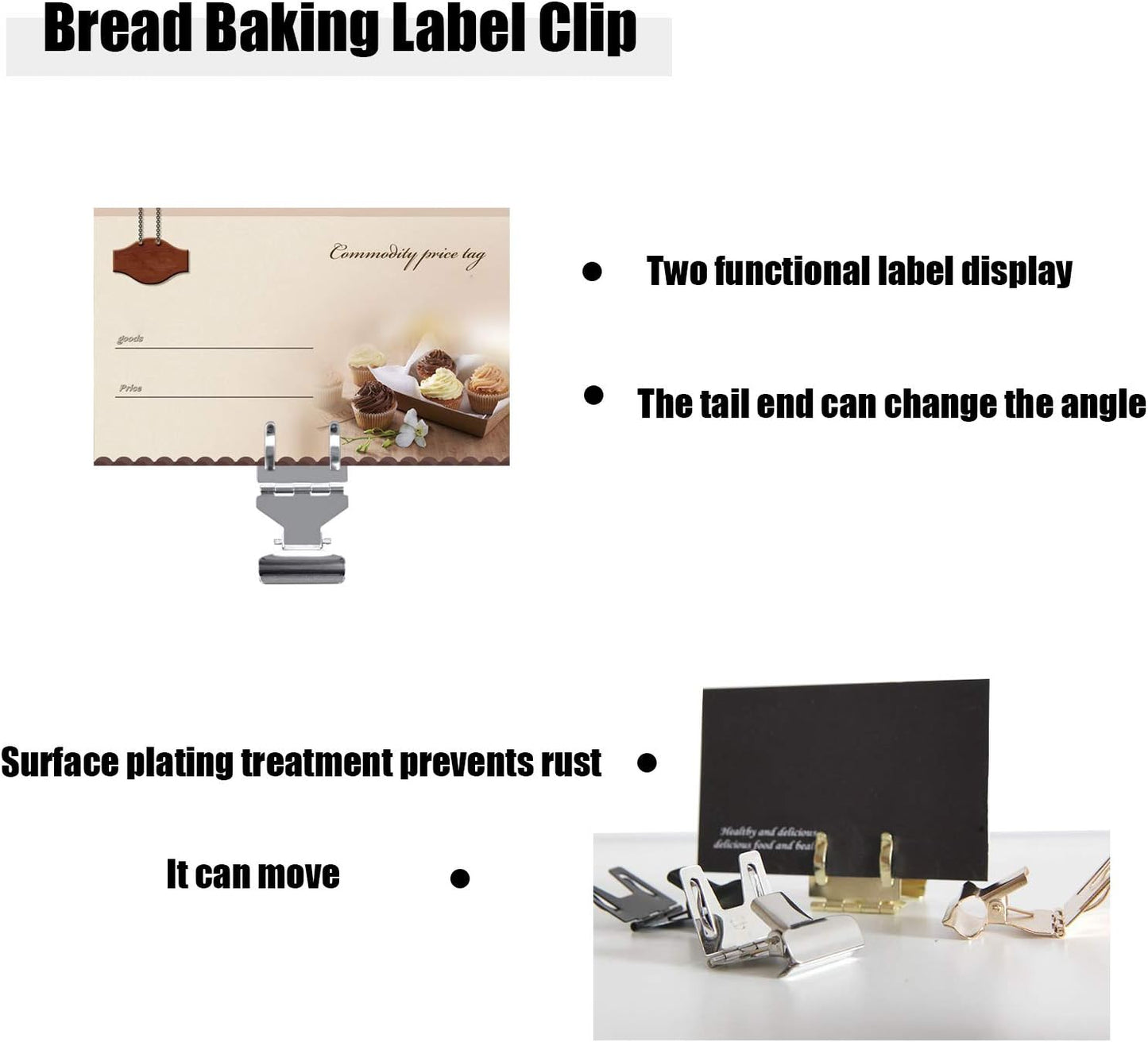 Metal POP Clip Sign Stand, Bread Store Price Tag Card Holder, Advertising Display Clip (Silver, 20Pack)