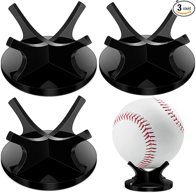 3 Pieces Acrylic Small Ball Stand Holder Sport Ball Display Rack Baseball Display Stand with 3 Pieces Non-Slip Rubber Pads for Baseball Golf Softball Tennis Spheres