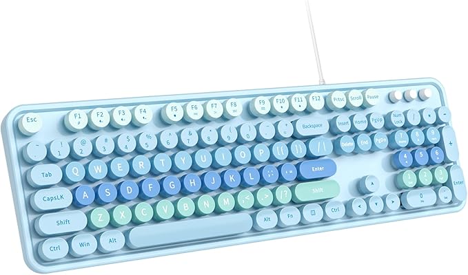 Large Print Wired USB Keyboard, 104 Keys Full Size Typewriter Keyboards, Plug and Play Office Computer Keyboard with Number Pad for Windows, PC, Laptop, Desktop (Blue Colorful)
