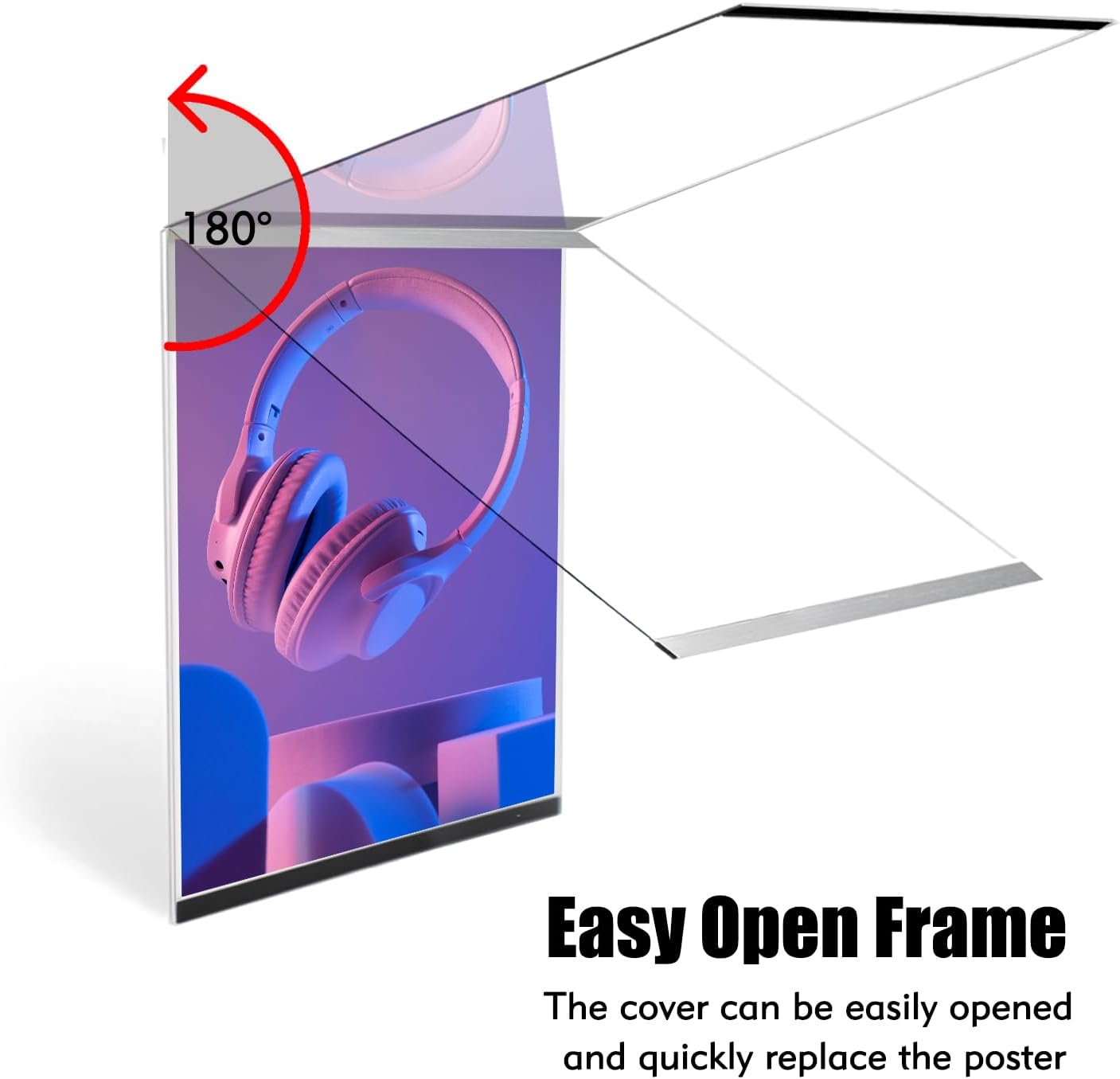 Acrylic Magnetic Sign Holder, Easy-Opening 8.5 x 11 Wall Mount Display Frames, Self Adhesive Back Plastic Clear Document Frame, Silver Aluminium Strips Frame (8.5 x 11, 3Pack)