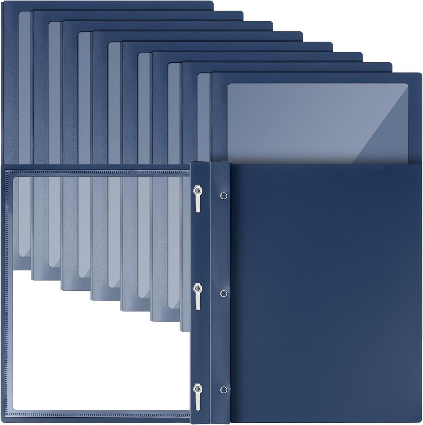 Teling 24 Pcs Report Covers with 3 Prong Fasteners Clear Front Presentation Folders Frame View Poly Report Folder Presentation Binder for Paper Document School Office (Dark Blue)