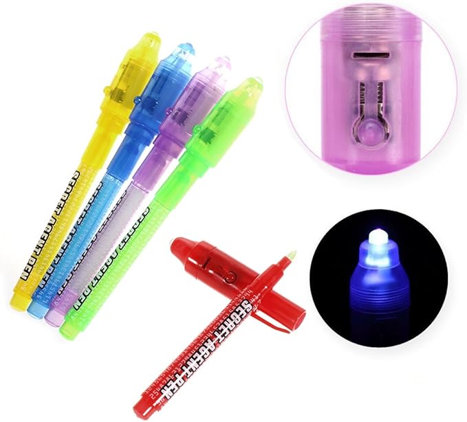 Invisible Ink Pen Stocking Stuffers: MALEDEN 6 Pcs Upgraded Spy Pen with UV Light Magic Marker for Secret Message, Kids Halloween Goodies Bags, Christmas Stockings, Party Favors Toy, Individual Packed