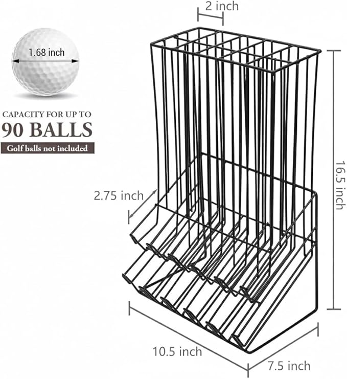 MyGift 60 Capacity Golf Ball Basket Holder - Matte Black Metal Wire Golf Ball Dispenser and Countertop Display Rack