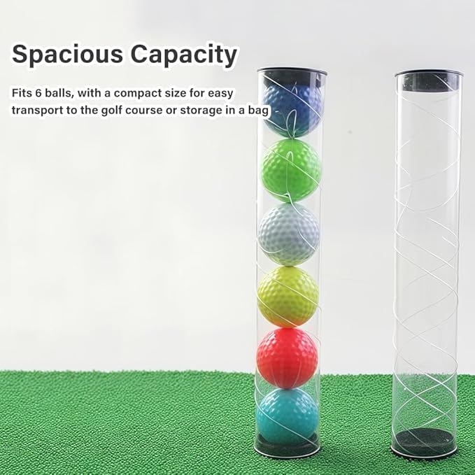 2 Pack Clear Tube Golf Ball Storage Case, Golf Barrel Clear Tubes, Portable with Caps Golf Ball Cases for Home Store Display Use, Hold 6 Golf Balls, 10.2" L x 1.8" W