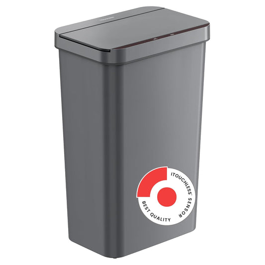 iTouchless Prime 13.2 Gallon Sensor Trash Can, Slim and Space-Saving, Durable Dent-Proof Construction, Automatic Bin Gray Color Great for Kitchen, Home, Office, Business, Garage, Plastic