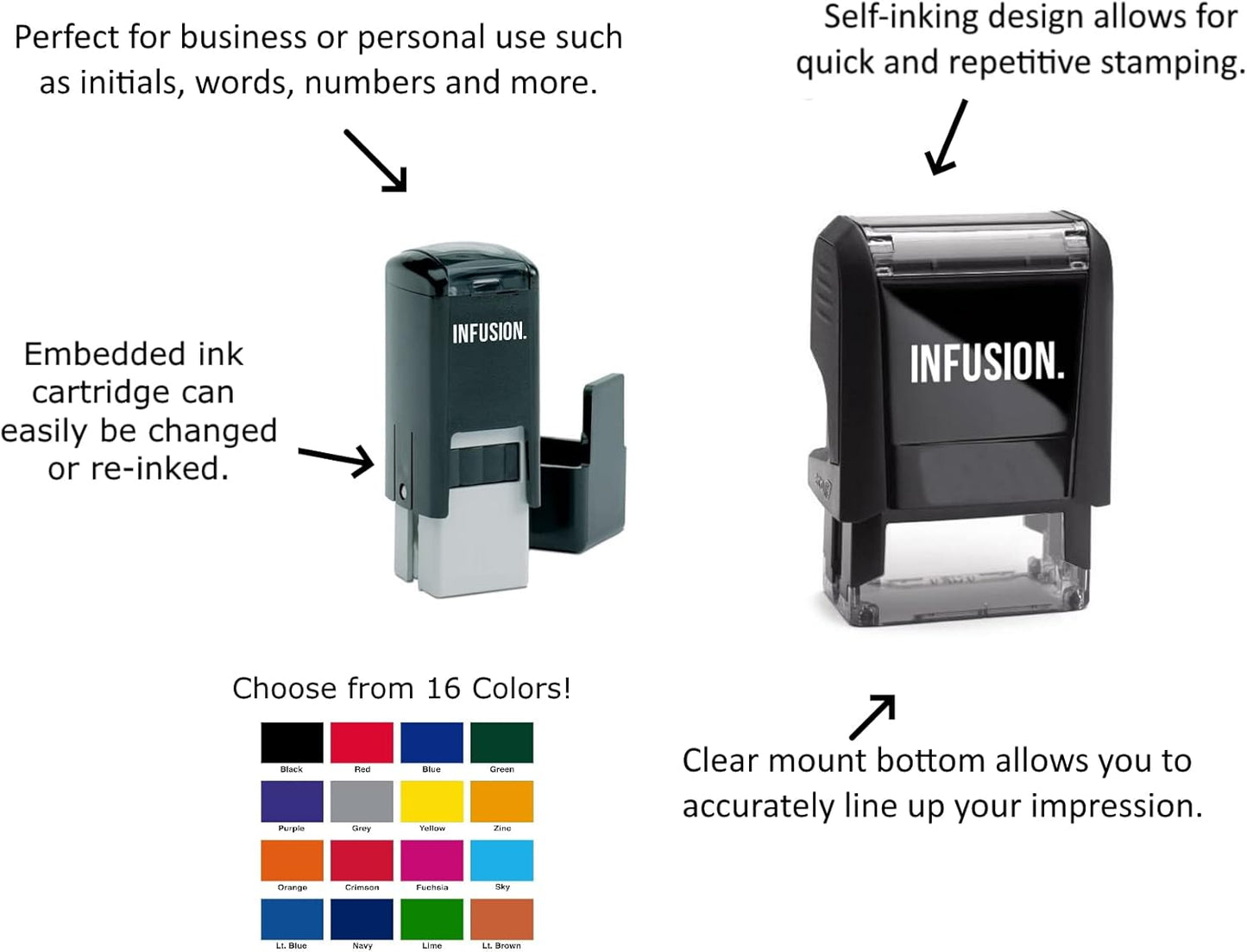 Infusion Self-Inking Custom Rubber Stamp (Personal or Business Use) - Choose from 16 Colors (1" x 2-3/4")