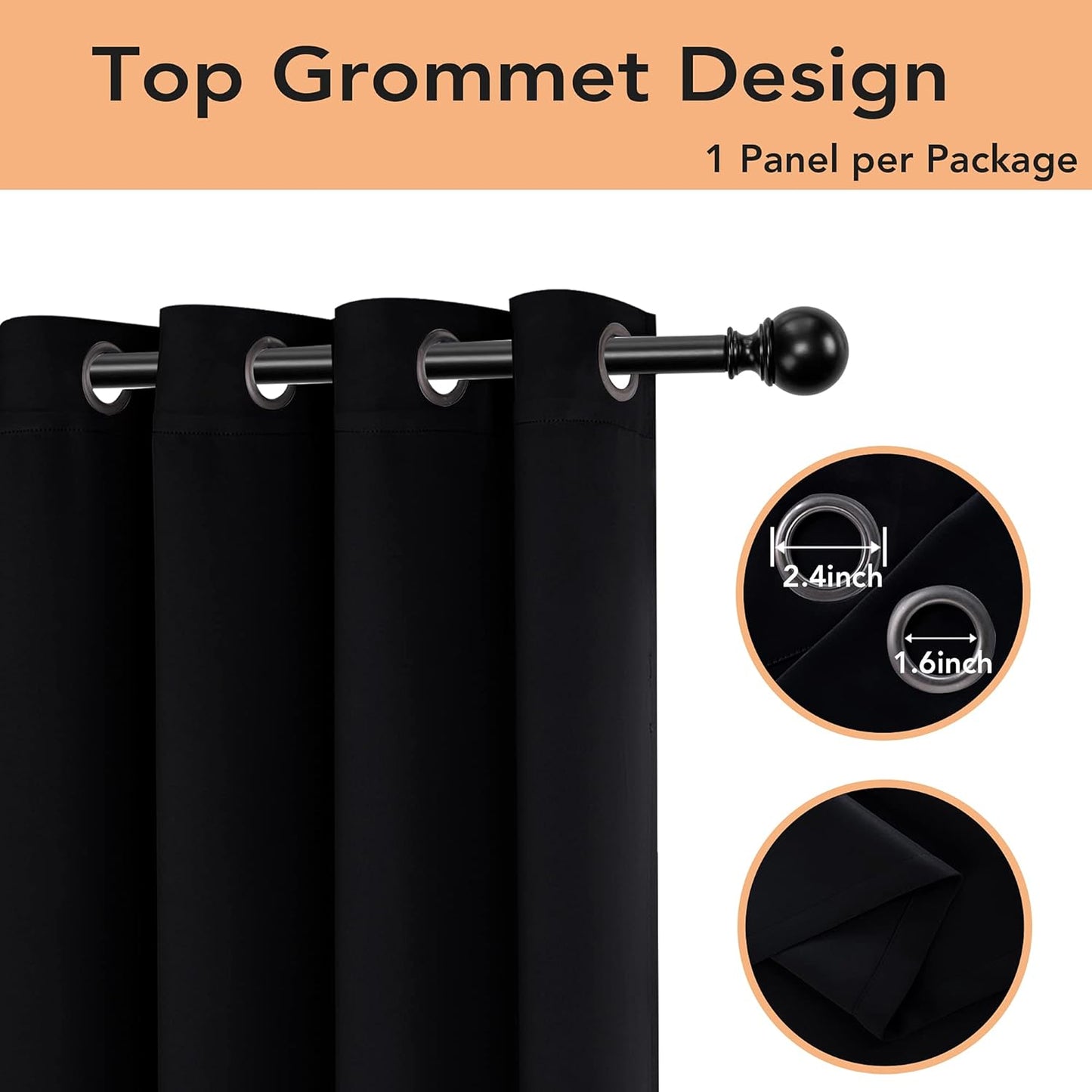 BONZER Room Divider Curtain Grommet Thermal Insulated Wide Blackout Curtains for Bedroom Living Room, 108L x 70W Inch (9L x 5.8W ft), 1 Panel, Black