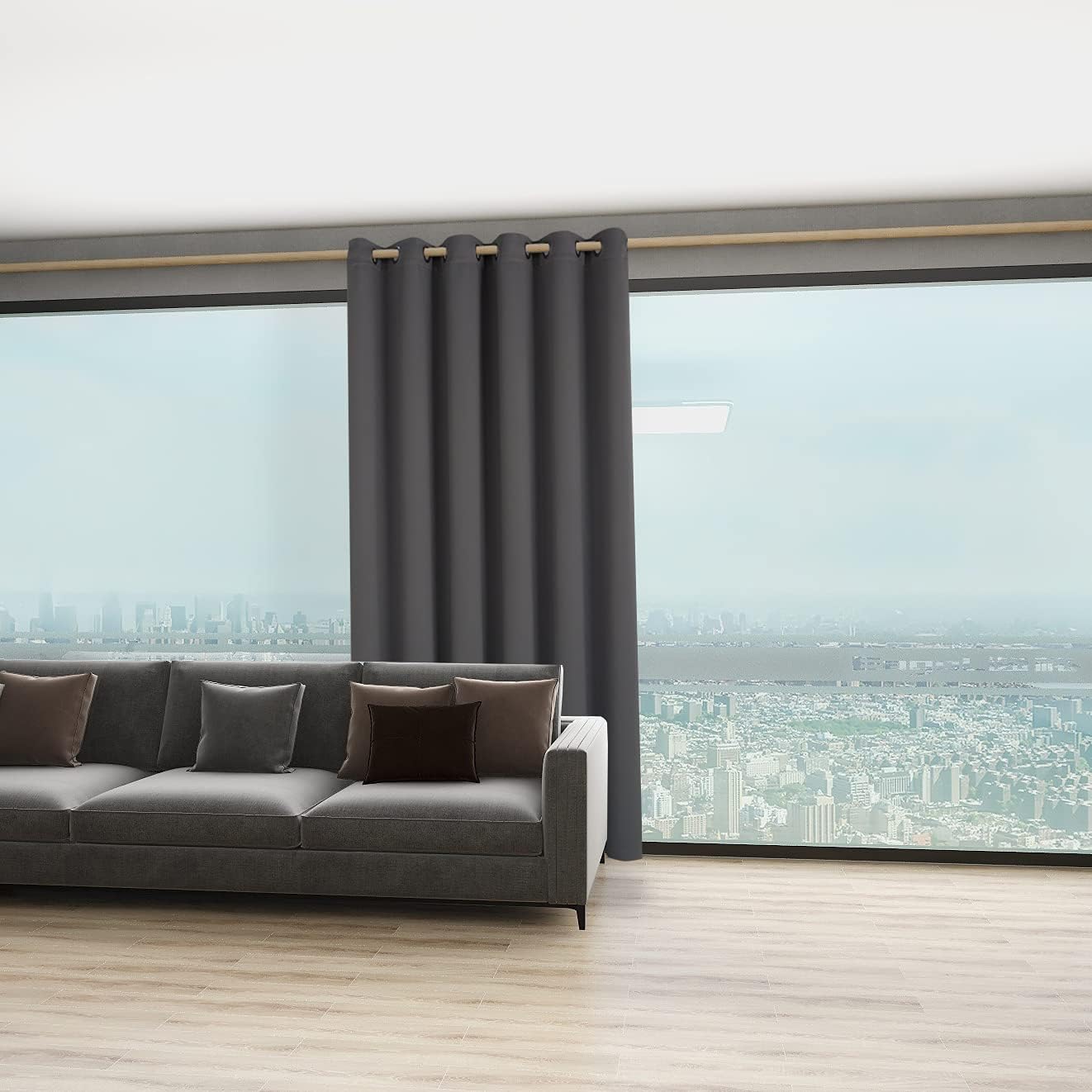 BONZER Room Divider Curtain Total Privacy Wall Grommet Thermal Insulated Wide Blackout Curtains for Bedroom Living Room, 84L x 70W Inch (7L x 5.8W ft), 1 Panel, Dark Grey