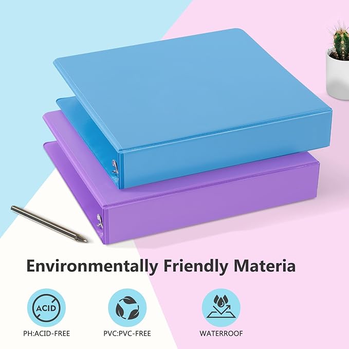 ViVin Sturdy 1.5 Inch 3 Ring Binder with Pockets, Slant-D Ring, PVC-Free, Customizable Clear View Binder,Holds 350 Sheets of 8.5" x 11" Paper, 6 Pack (Assorted)