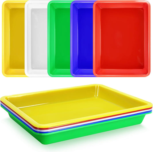 5 Pack Multicolor Plastic Art Trays - Activity Tray Crafts Organizer Tray Serving Tray for School Home Art and Crafts, DIY Projects, Painting, Beads, Organizing Supply
