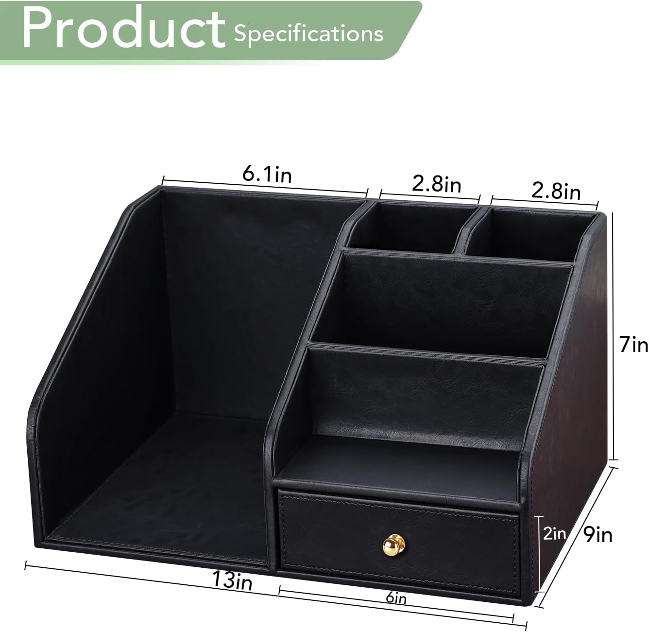 GORESE PU Leather Desk Organizer, File Organizer with Drawer and 4 Compartments, Desktop Organization with Magazine file Holder for Office Supplies, Elegant Gift for Men Who Have Everything, Black