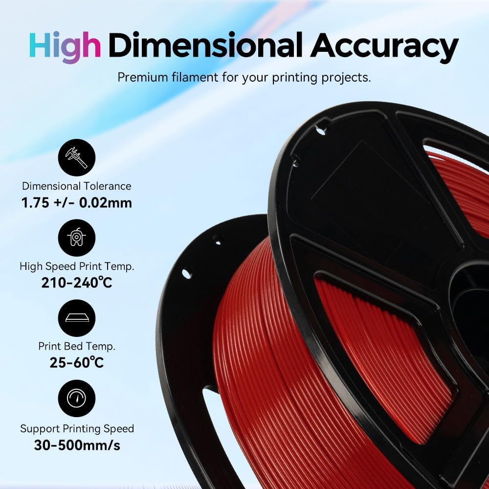 FLASHFORGE Rapid PLA Filament 1.75mm, High Flow Speedy 3D Printer Filament, Experience Exceptional Performance with 500mm/s High-Speed Printing, Neatly Wound & Top-Notch Filament (Ruby Red)