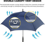 LLanxiry Automatic Open Golf Umbrella 54/62/68/72 Inch, Extra Large Windproof Vented Double Canopy Stick Umbrella, 210T Pongee Waterproof SPF 50+, Fiberglass Ribs, EVA Grip for Golf & Commute
