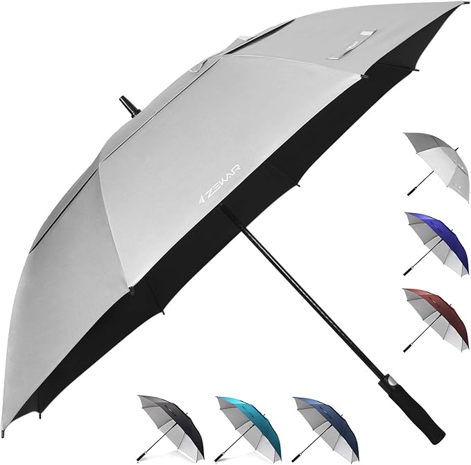 ZEKAR 62" & 68" Windproof Large Vented Canopy Golf Umbrella, UPF 50+ Patio Umbrella | Sun UV Protection | Keep You Cool (Silver, 68"-Pack-of-2)