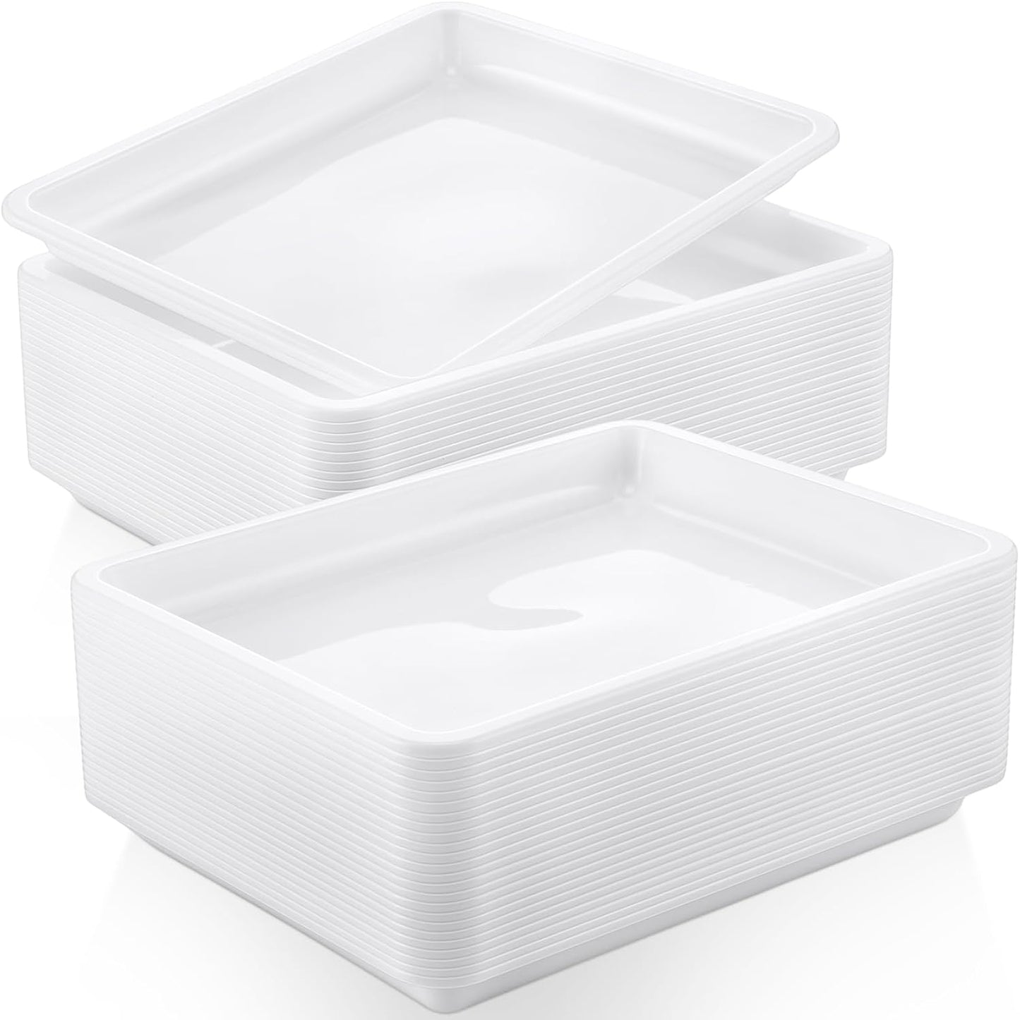 Maitys 24 Pcs Plastic Art Trays 11 x 8.7 x 1 Inch Activity Craft Tray Organizer Serving Tray Stackable Storage Sand Trays for School Painting Beads Crafts DIY Projects(White)