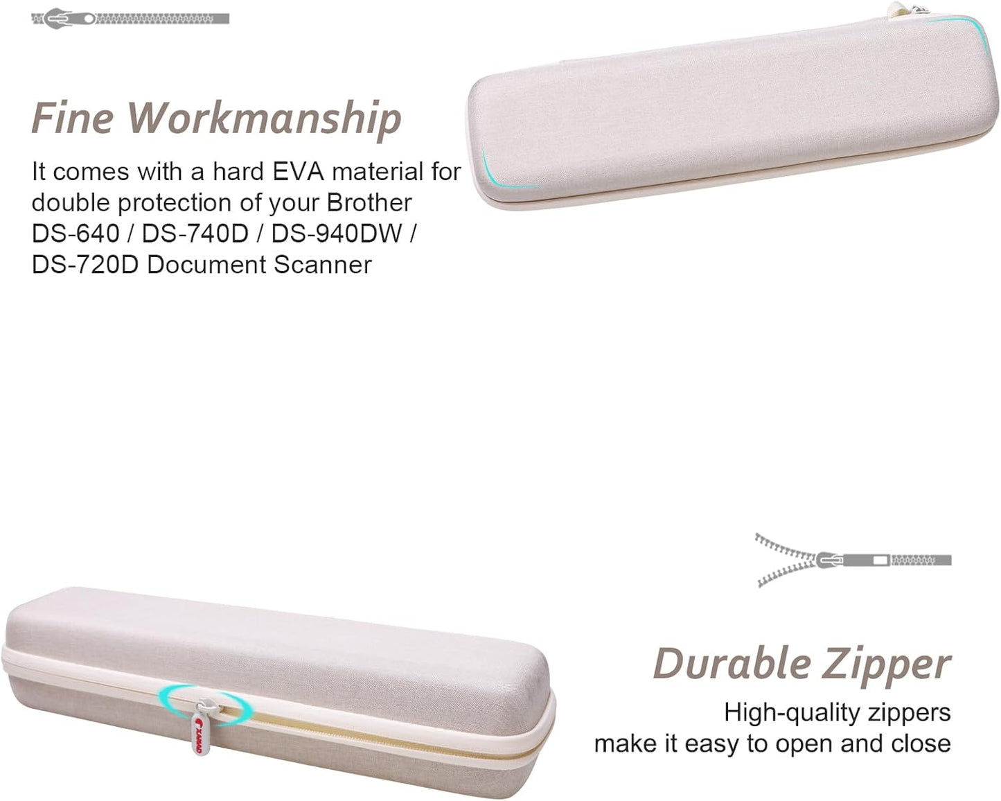 XANAD Hard Case for Brother DS-640 / DS-740D / DS-940DW /DS-720D/Doxie Go SE Duplex Mobile Document Scanner(Cream)