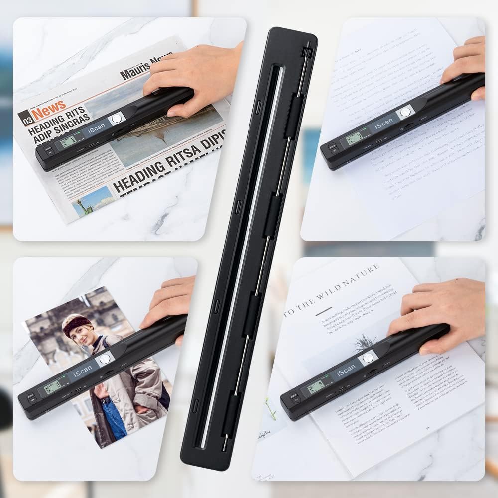 Portable Scanner, Photo Scanner for A4 Documents, Handheld Scanner for Business, Photo, Picture, Receipts, Books, JPG/PDF Format Selection, UP to 900 DPI, with 16G SD Car