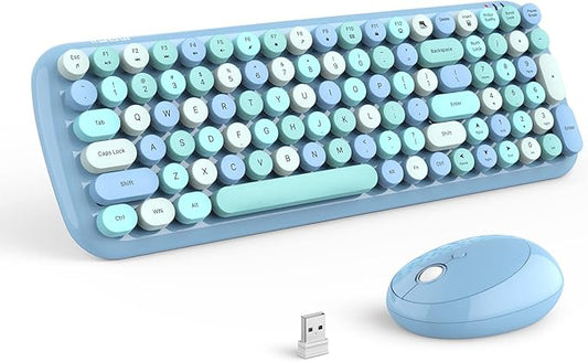 MOFII Wireless Keyboard and Mouse Combo, 2.4Ghz USB Office Keyboard with Multi-Media Function Keys and Number Pad for PC Computer Windows (Blue Mixed)