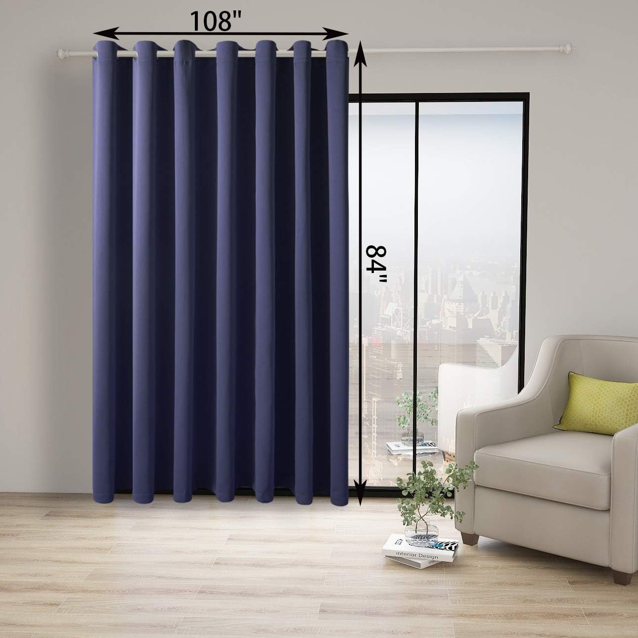 BONZER Room Divider Curtain Total Privacy Wall Wide Thermal Insulated Blackout Curtains for Slide Window, 84L x 108W Inch (7L x 9W ft), 1 Panel, Navy