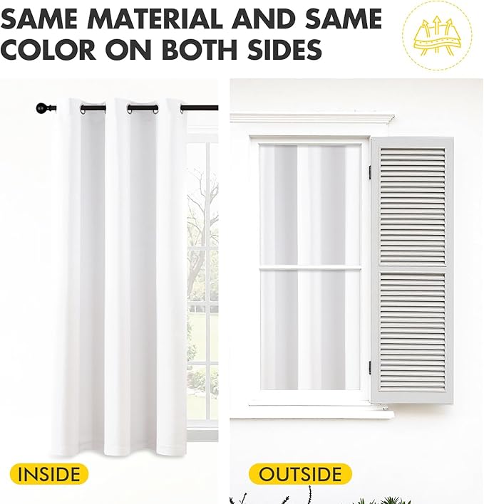 MIULEE Pure White Room Darkening Curtains for Bedroom Living Room 63 Inches Long 2 Panels, Thermal Insulated Energy Saving Drapes Solid Grommet Top Noise Reducing Window Treatments 40x63 Inch