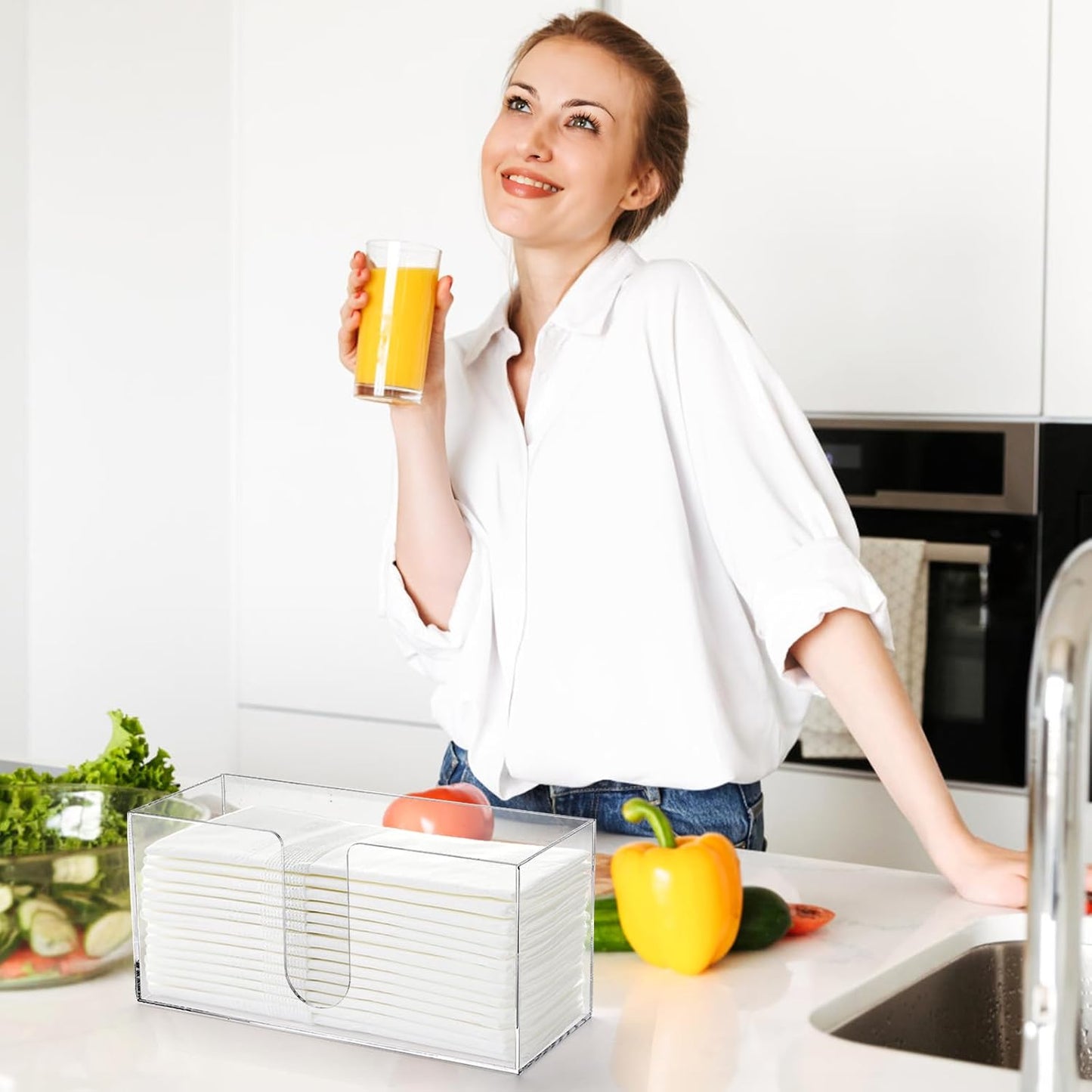 2 Pack Acrylic Paper Towel Holder, Folded Countertop Z-fold C-fold Trifold Napkin Dispenser, Clear Hand Towel Storage Holder Tray for Bathroom, Kitchen, Restaurant