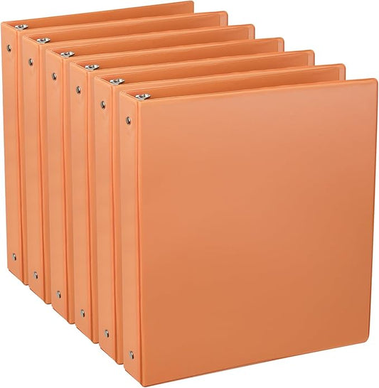 6-Pack 1-Inch Round Ring Binder, Standard 3 Ring Binder Fit Letter Size Paper, Presentation View Binders, Orange
