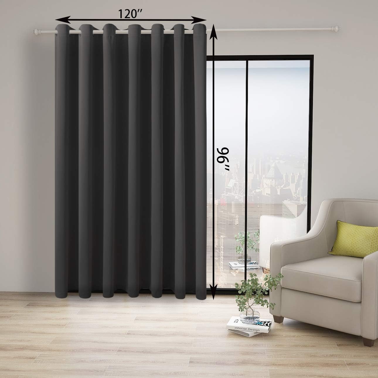 BONZER Extra Wide Room Divider Curtain Total Privacy Wall Grommet Top Thermal Insulated Blackout Curtains for Slide Window, 96L x 120W Inch (8L x 10W ft), 1 Panel, Dark Grey