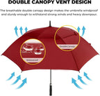 LLanxiry Automatic Open Golf Umbrella 54/62/68/72 Inch, Extra Large Windproof Vented Double Canopy Stick Umbrella, 210T Pongee Waterproof SPF 50+, Fiberglass Ribs, EVA Grip for Golf & Commute