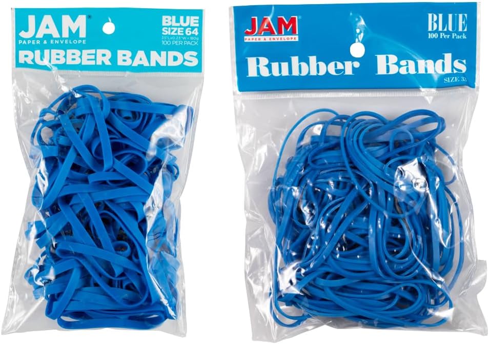 JAM PAPER Colorful Rubber Bands - Sizes 33 & 64 Set - Blue Multi-Purpose Rubberbands - 200/Pack