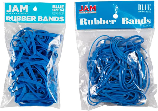 JAM PAPER Colorful Rubber Bands - Sizes 33 & 64 Set - Blue Multi-Purpose Rubberbands - 200/Pack