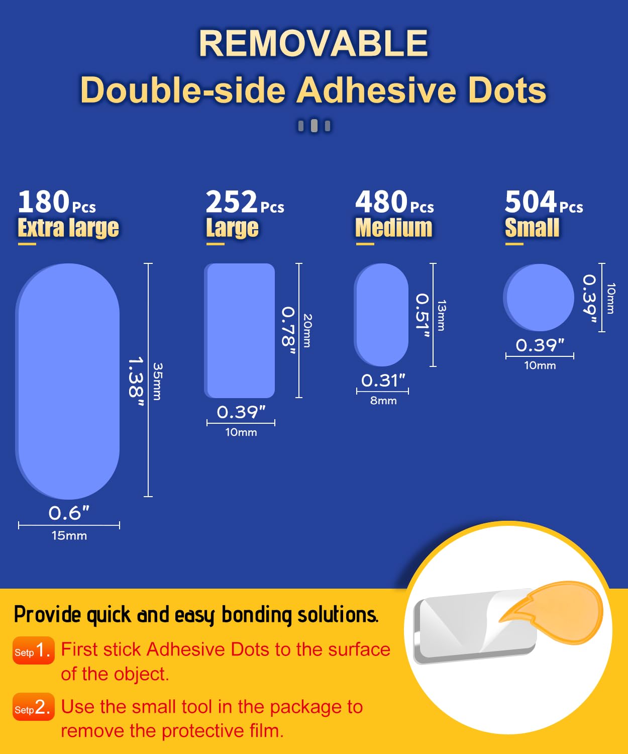 Small Mounting Putty No Residue, Strong Double Sided Glue Adhesive Dots Clear Museum Sticky Tack, Picture Hanging Strips Fixed Posters Map Decor Art Craft Party, Round 0.39 in (504 Pcs)