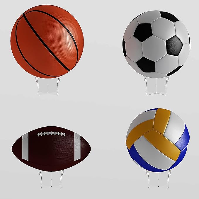 Acrylic Large Ball Stand Holder 4.7x2.6 Inch, 2-Pack Display Stand for Football Basketball Soccer, Clear Volleyball Rugby Case Rack