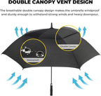 LLanxiry Automatic Open Golf Umbrella 54/62/68/72 Inch, Extra Large Windproof Vented Double Canopy Stick Umbrella, 210T Pongee Waterproof SPF 50+, Fiberglass Ribs, EVA Grip for Golf & Commute