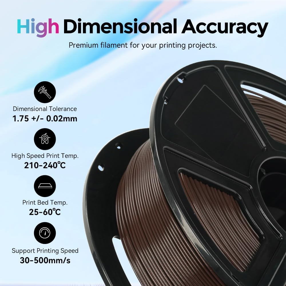 FLASHFORGE Rapid PLA Filament 1.75mm, High Flow Speedy 3D Printer Filament, Experience Exceptional Performance with 500mm/s High-Speed Printing, Neatly Wound & Top-Notch Filament (Chocolate Brown)