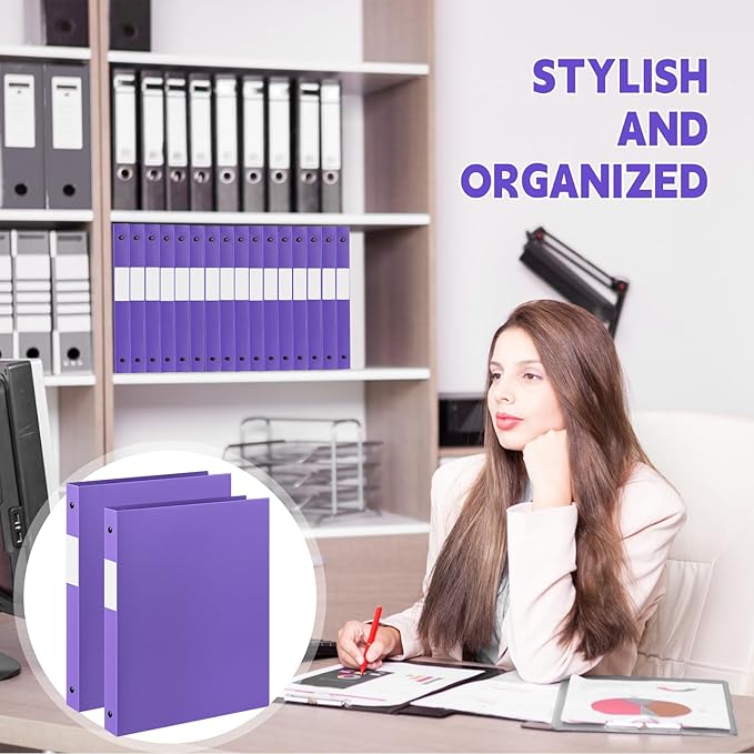 Henoyso 48 Pcs 3 Ring Binder 1/2'' Round Fits Letter Size 8. 5'' x 11'' Paper Plastic Flexible Binder Holds 100 Sheets with 1 Pockets Versatile Organizer for Office Home School (Purple)