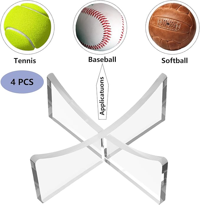 Ball Stand 4-Pack, Acrylic Display Stand for Softball, Baseball, Golf Ball and Field Hockey Ball, Ball Display Holder for Storage and Displaying