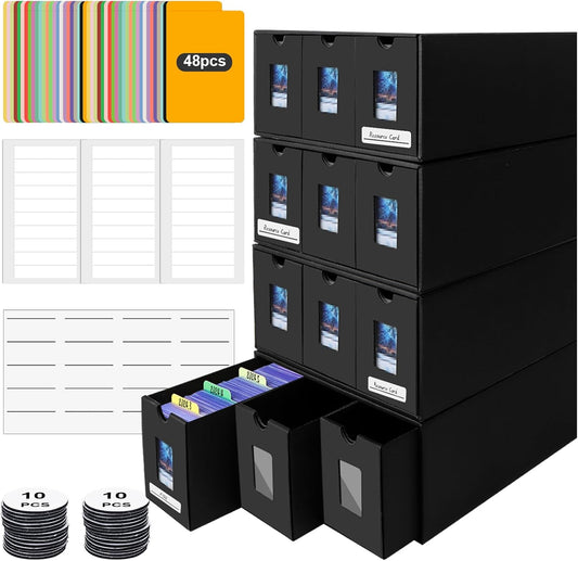 7200+ Card Storage Box, 1300+ Toploader Storage Box for Commander Display,with 48 Dividers, Labels & Tapes,Fit for TCG, PTCG, MTG