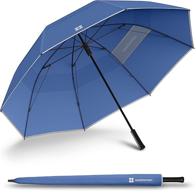 Weatherman Umbrella - Golf Umbrella - Windproof Sports Umbrella Resists Up to 55 MPH Winds - Available in 2 Sizes and 5 Colors
