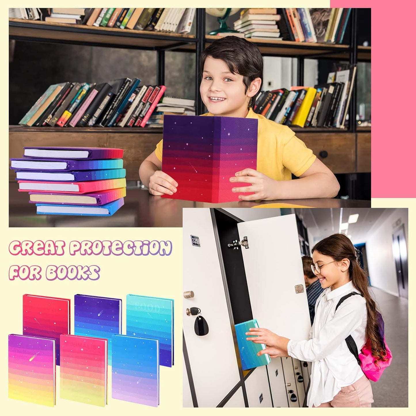 6 Pack Stretchable Book Cover Jumbo Fabric Book Covers Colorful Pattern Print Book Protector Washable Reusable Protective Textbook Cover for Hardcover Textbooks up to 9 x 11 Inch (Elegant Pattern)