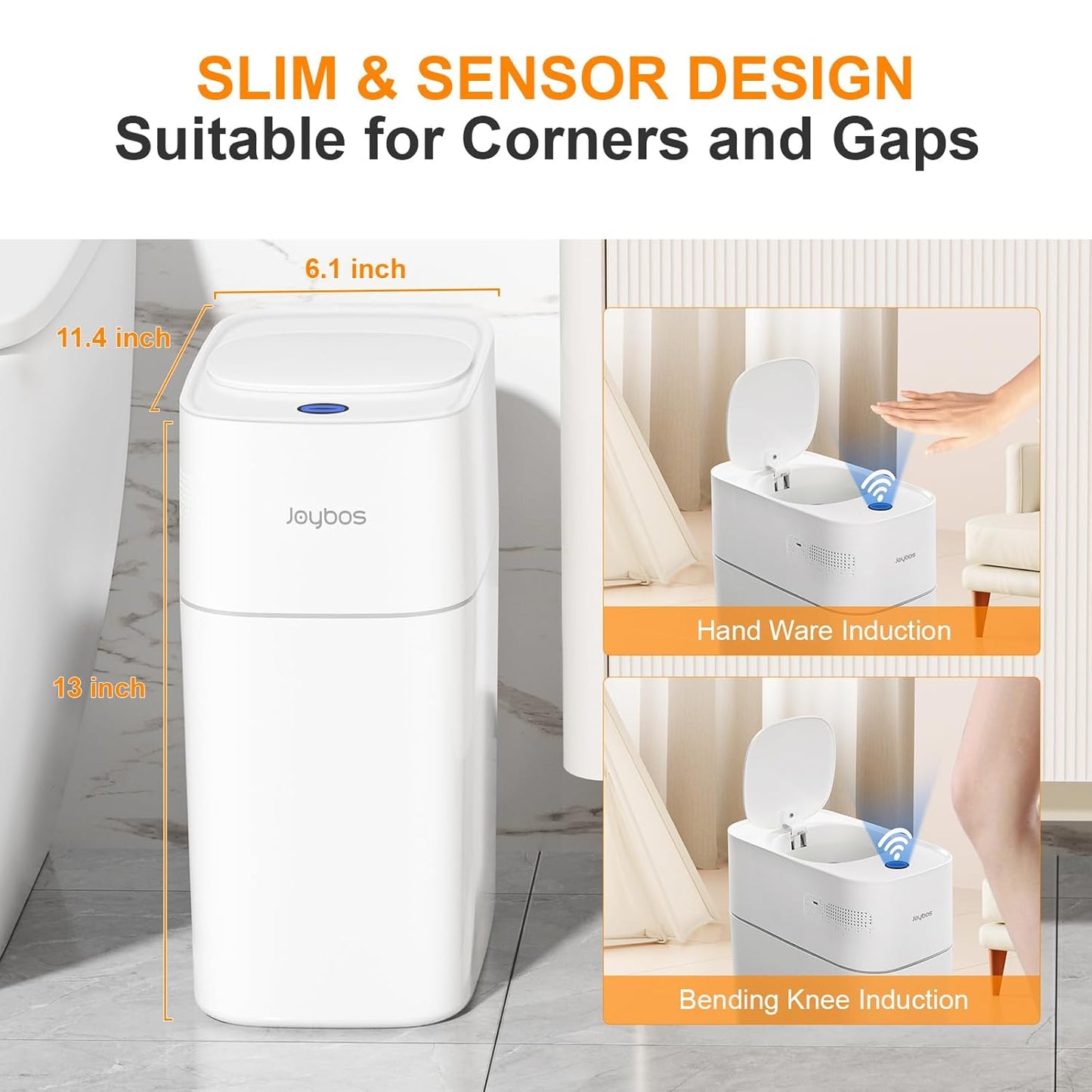 MOPALL Automatic Motion Sensor Bathroom Trash Can with Lid, 3 Gal Touchless Trash Can Auto-Adsorption Garbage Can, Slim Smart Trash Bin Waterproof Waste Basket for Bedroom, Kitchen, Office, Toilet, RV