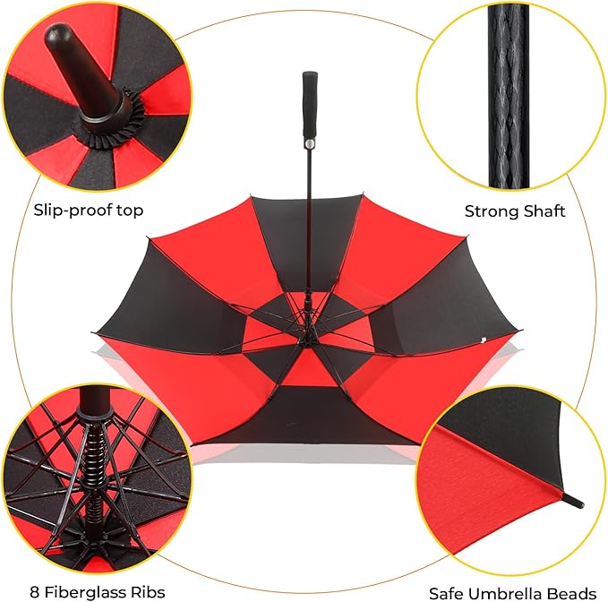 LLanxiry Automatic Open Golf Umbrella 54/62/68/72 Inch, Extra Large Windproof Vented Double Canopy Stick Umbrella, 210T Pongee Waterproof SPF 50+, Fiberglass Ribs, EVA Grip for Golf & Commute