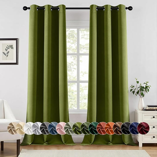 MIULEE Light Olive Green Blackout Curtains for Bedroom Living Room 90 Inches Long 2 panels, Thermal Insulated Room Darkening Drapes Grommet Top Noise Reducing Light Blocking Window Curtains 40x90 Inch
