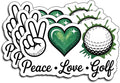 (3Pcs) Peace Love Golf Stickers Funny Golf Ball Decals for Golfers Sarcastic Quote Humor Motivational Inspirational Gifts Waterproof Vinyl Kindle Water Bottle Bumper Car Hard Hat Phone Laptop 3x1.9