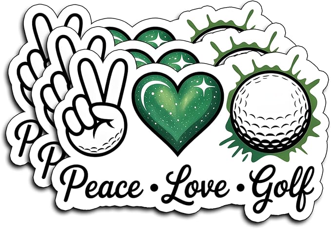 (3Pcs) Peace Love Golf Stickers Funny Golf Ball Decals for Golfers Sarcastic Quote Humor Motivational Inspirational Gifts Waterproof Vinyl Kindle Water Bottle Bumper Car Hard Hat Phone Laptop 3x1.9