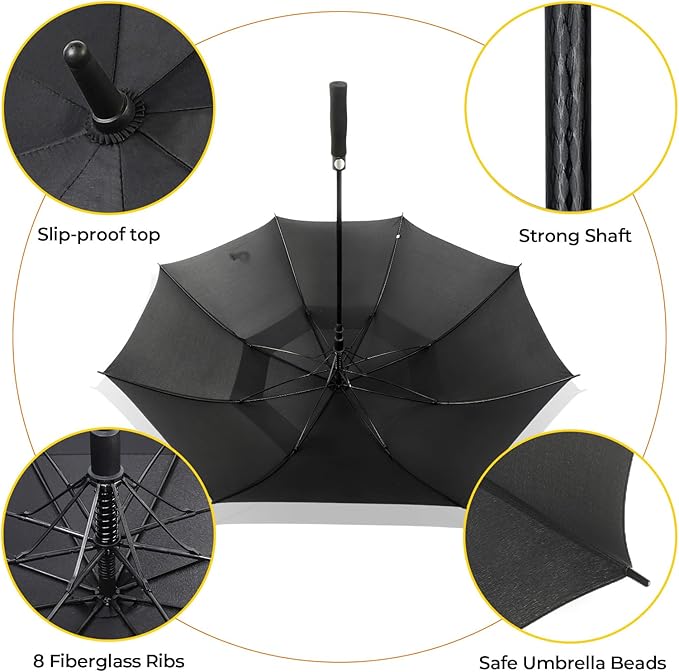 LLanxiry Automatic Open Golf Umbrella 54/62/68/72 Inch, Extra Large Windproof Vented Double Canopy Stick Umbrella, 210T Pongee Waterproof SPF 50+, Fiberglass Ribs, EVA Grip for Golf & Commute