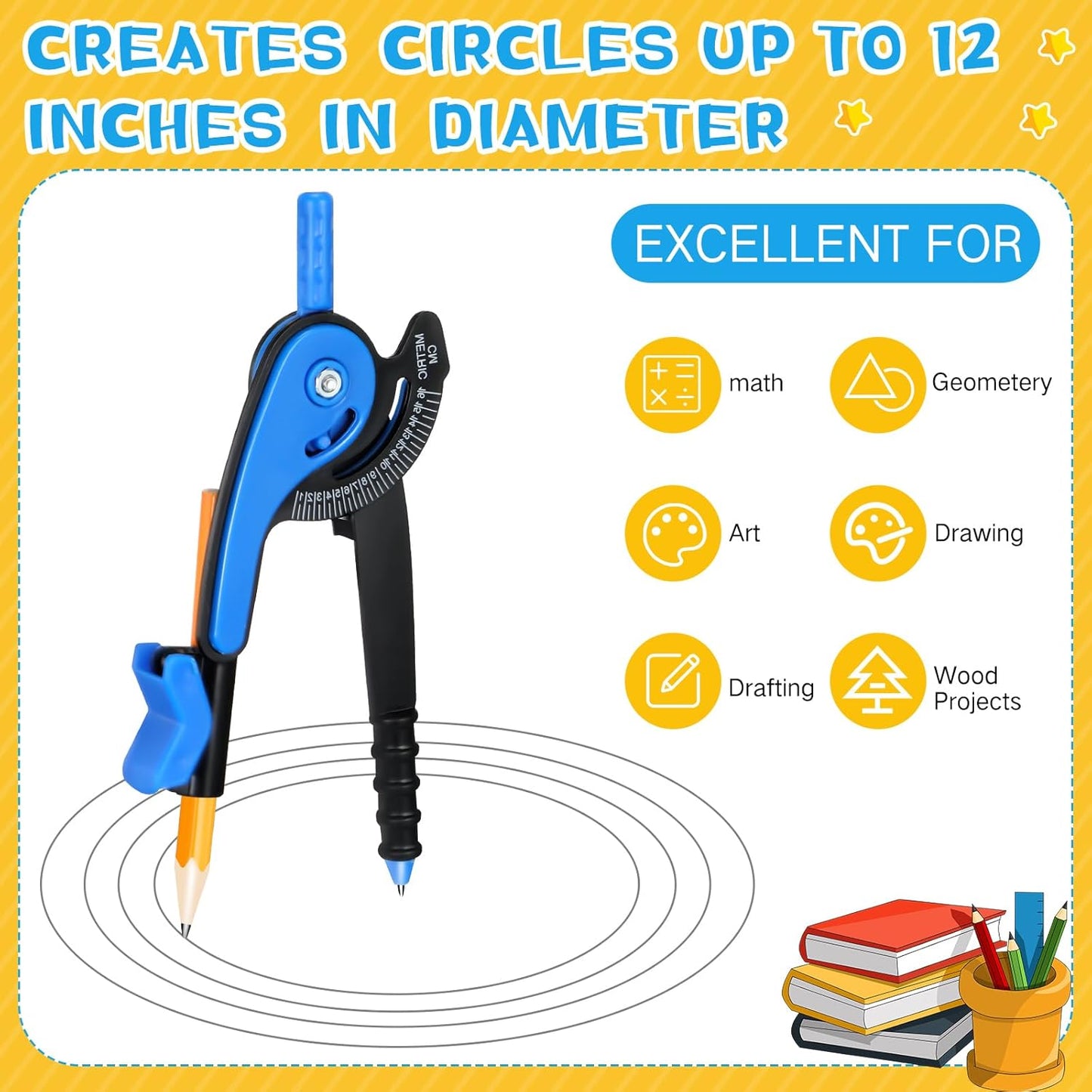 Zonon Student Math Geometry Compass Bulk 6 Inch Plastic Drawing Compass with Pencils Bright Color Precision Tool Back to School Supplies(48 Pcs)